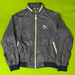 90s Puma XL Blue White Track Jacket Pin Striped Full Zip Lightweight Menswear‎